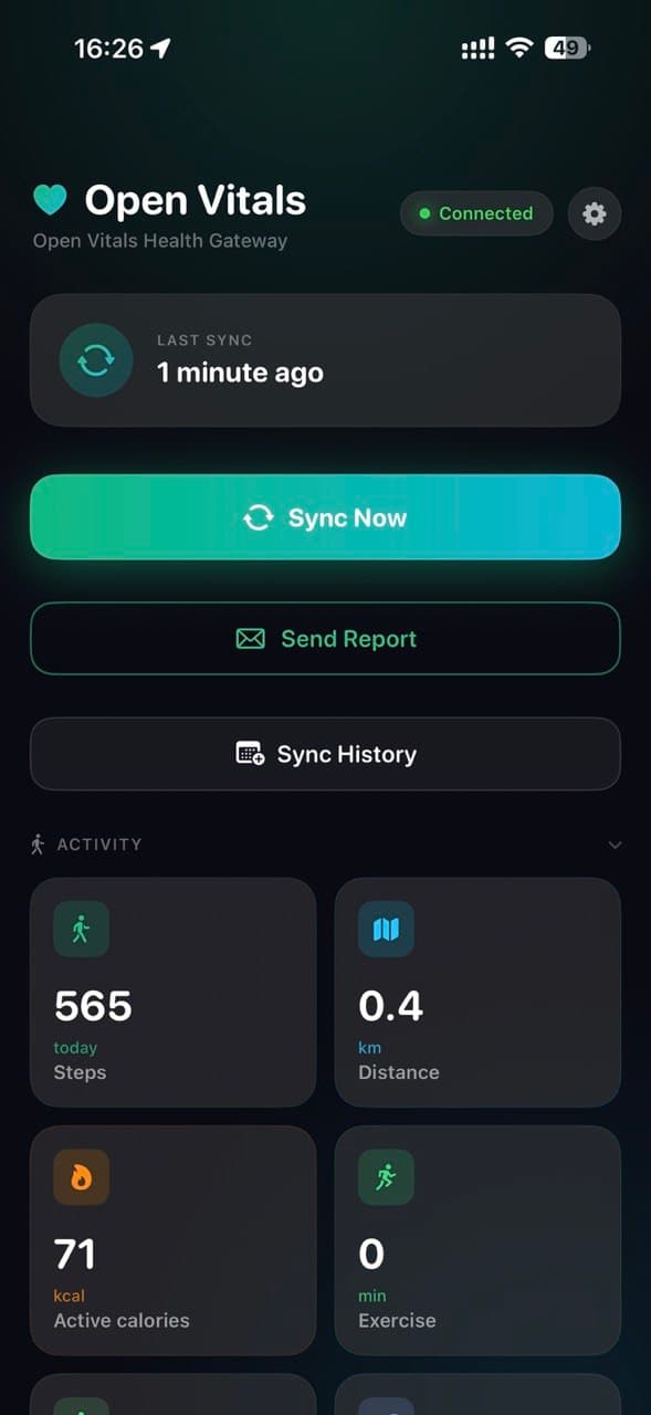 Connected — sync at a tap